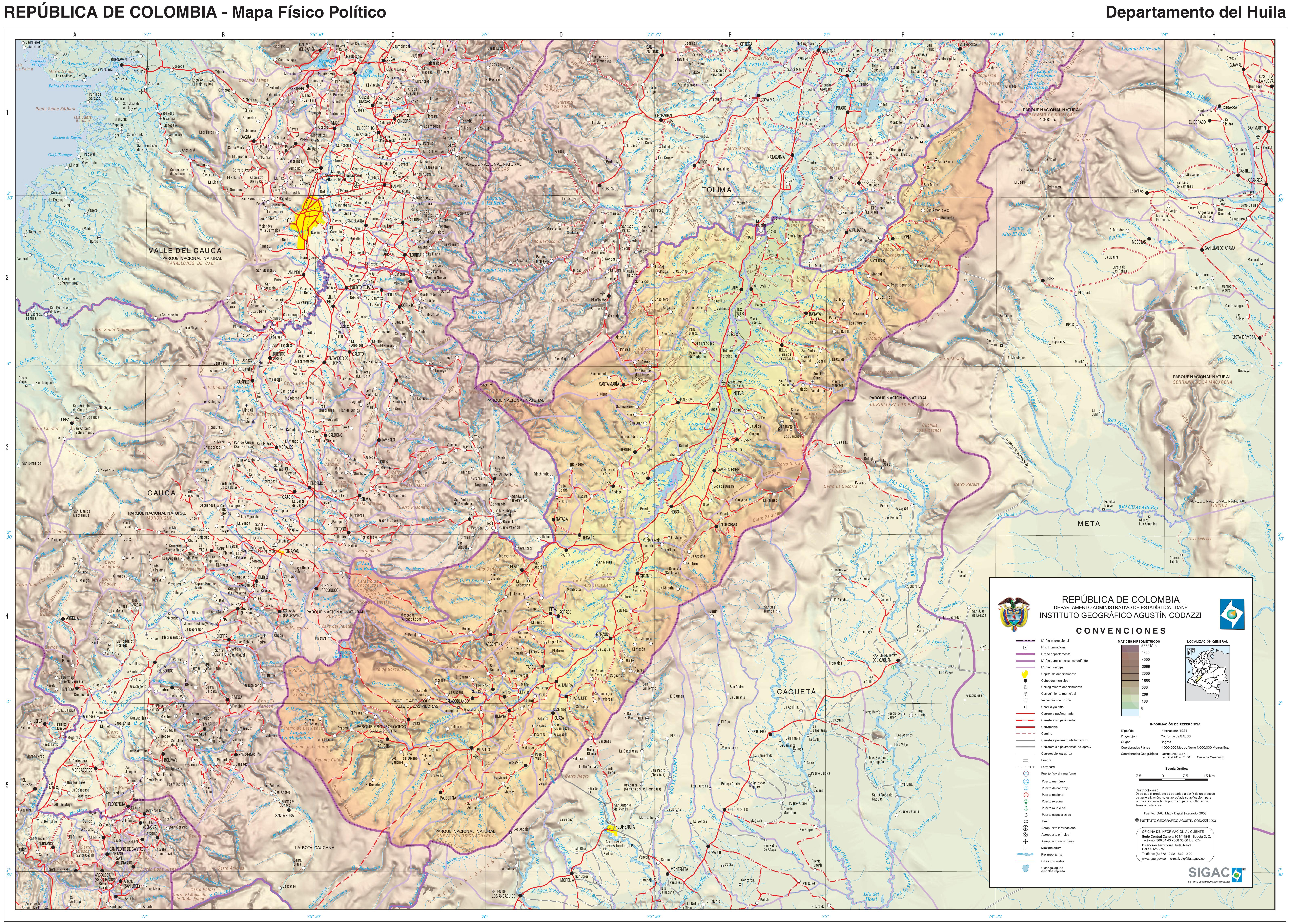 HUILA MAPA DE CIUDADES Y MUNICIPIOS - Colombiamania.com